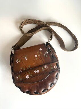 Vintage Tooled Leather Handbag Purse Floral